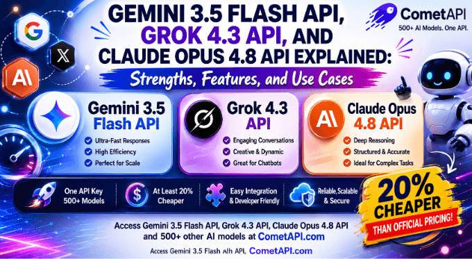Gemini 3.5 Flash API, Grok 4.3 API, and Claude Opus 4.8 API Explained: Strengths, Features, and Use Cases